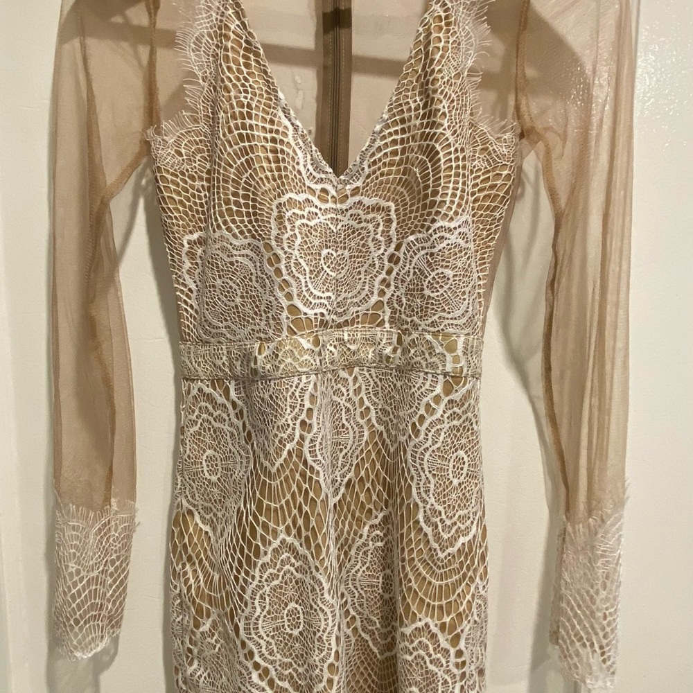 Luxxel Nude/White lace mesh mini dress Size Small